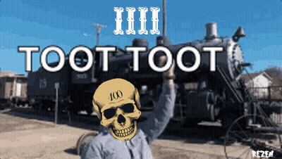 A Skull With The Number 100 On It Is Standing In Front Of A Train GIF