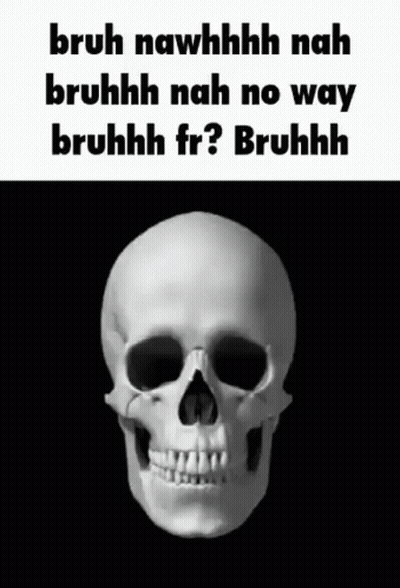 A Skull With The Words Bruh Nawhhhh Nah Bruhhh Nah No Way Bruhhh Fr ? Bruhhh On It . GIF
