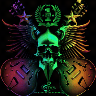 A Skull With Wings And A Guitar In A Circle That Says One Love Musik GIF