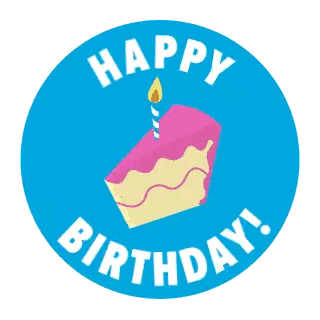 A Slice Of Birthday Cake With A Candle On A Blue Plate Sticker