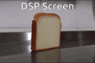 A Slice Of Bread Sits On A Counter With The Words Dsp Screen Below It GIF