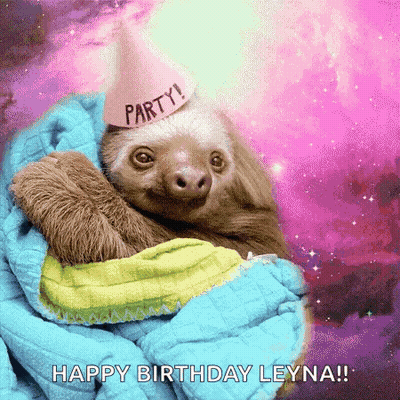 A Sloth Wearing A Party Hat Says Happy Birthday Leyna GIF