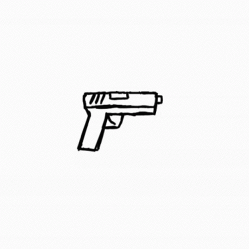 A Small Black And White Drawing Of A Gun On A White Background . GIF