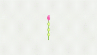 A Small Pink Flower With Green Leaves On A White Background GIF