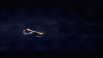 A Small Plane With A Red Bull Logo On The Side Is Flying In The Night Sky GIF
