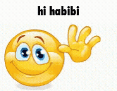 A Smiley Face And A Hand With The Word Hi Habibi On It GIF