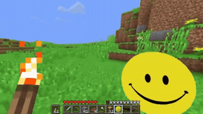 A Smiley Face In A Video Game With A Torch In The Background GIF