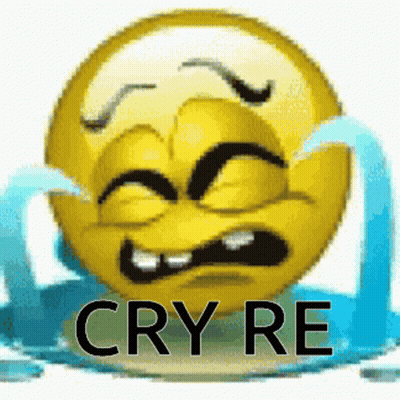 A Smiley Face Is Crying With Tears Coming Out Of It 'S Eyes And The Words Cry Re Below It . GIF