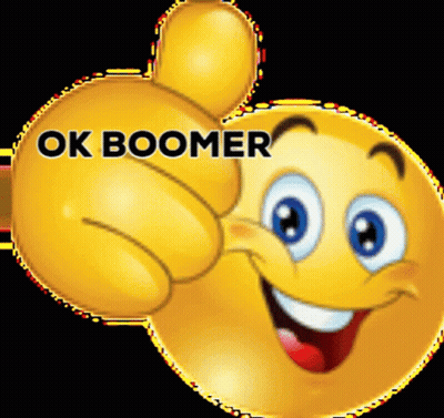 A Smiley Face Is Giving A Thumbs Up With The Words Ok Boomer Written Below It GIF