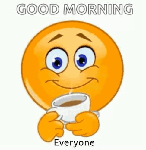 A Smiley Face Is Holding A Cup Of Coffee . GIF