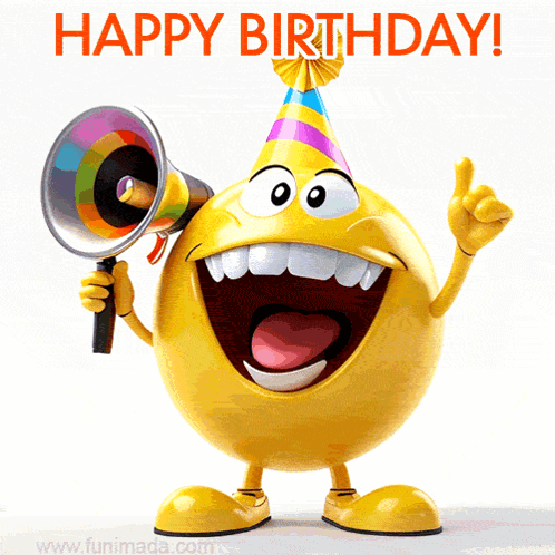 A Smiley Face Is Holding A Megaphone And Says Happy Birthday GIF
