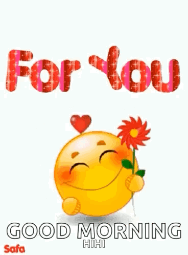 A Smiley Face Is Holding A Red Flower And Says `` For You Good Morning '' . GIF