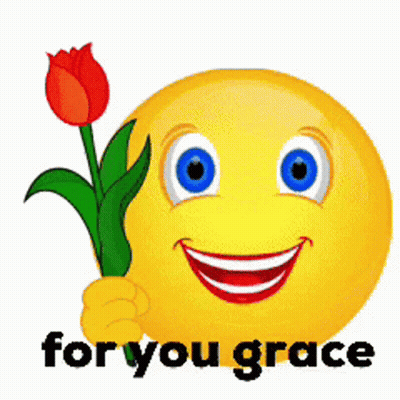 A Smiley Face Is Holding A Red Flower And The Words For You Grace Are Below It GIF