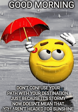 A Smiley Face Is Holding An Umbrella In The Rain And Says Good Morning GIF