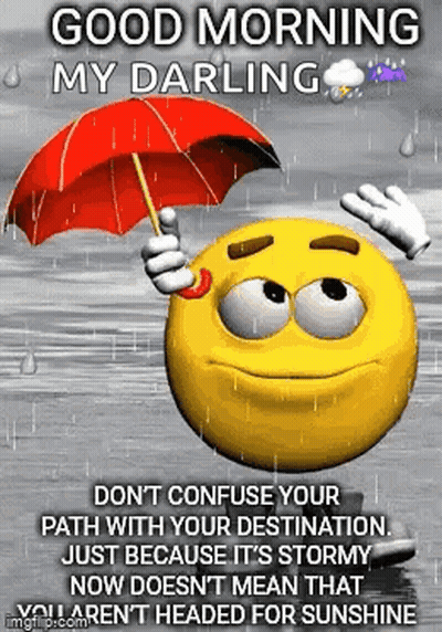 A Smiley Face Is Holding An Umbrella In The Rain And Says `` Good Morning My Darling '' . GIF