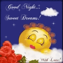 A Smiley Face Is Sleeping On A Cloud With Roses And The Words Good Night Sweet Dreams GIF