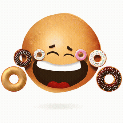 A Smiley Face Is Surrounded By Donuts Including One With Sprinkles GIF