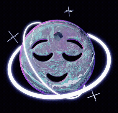 A Smiley Face Is Surrounded By Glowing Rings On A Planet GIF