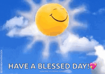 A Smiley Face Sun Is Flying Through The Sky With The Words `` Have A Blessed Day '' . GIF