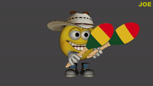 A Smiley Face Wearing A Cowboy Hat And Holding Maracas GIF