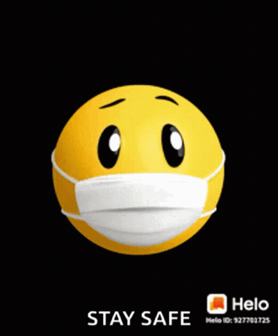 A Smiley Face Wearing A Face Mask With The Words Stay Safe Written Below It GIF