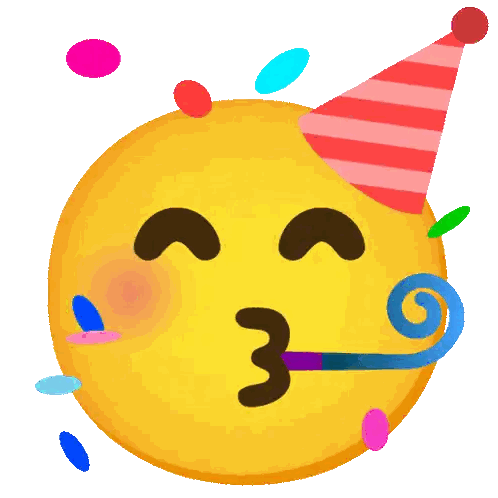 A Smiley Face Wearing A Party Hat Blows A Party Horn Sticker