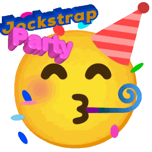 A Smiley Face With A Party Hat And The Words Jackstrap Party Sticker