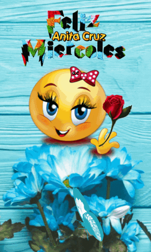 A Smiley Face With A Red Rose And The Words " Feliz Anita Cruz Miercoles " GIF