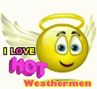 A Smiley Face With Angel Wings And The Words " I Love Hot Weathermen " Below It GIF