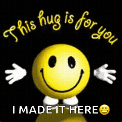 A Smiley Face With Arms And Legs On A Black Background With The Words `` This Hug Is For You '' . GIF
