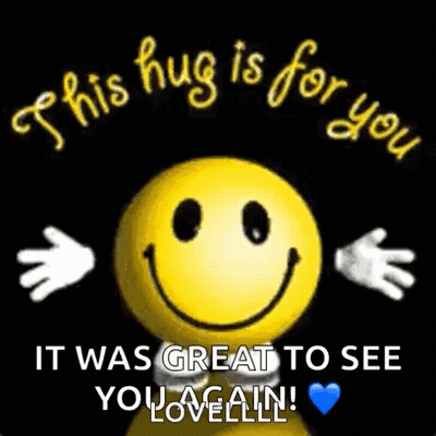 A Smiley Face With Arms Outstretched And A Message That Says `` This Hug Is For You '' . GIF