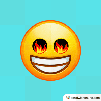 A Smiley Face With Flames In Its Eyes And A Smile GIF