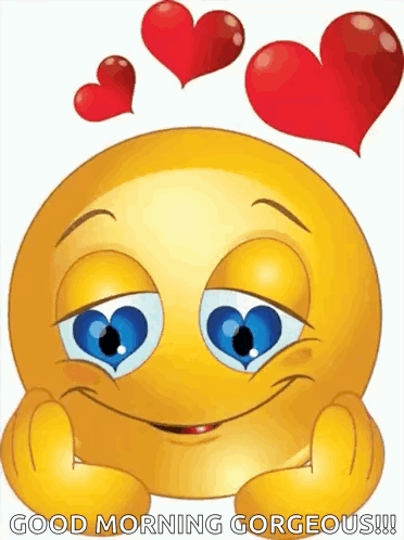 A Smiley Face With Hearts Around It And The Words Good Morning Gorgeous On The Bottom GIF