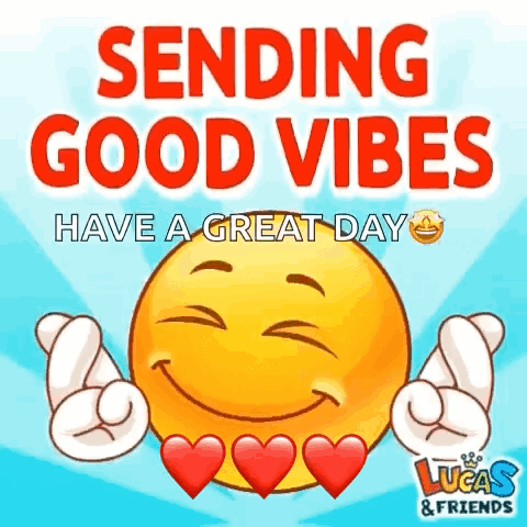 A Smiley Face With Hearts Around It And The Words Sending Good Vibes GIF