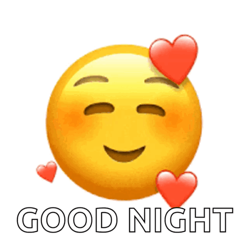 A Smiley Face With Red Hearts Around It And The Words Good Night GIF