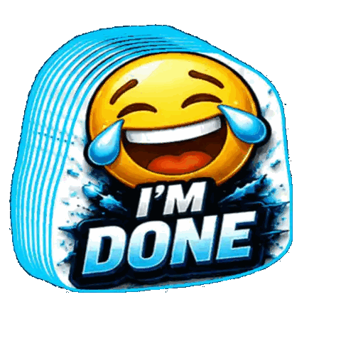 A Smiley Face With Tears Coming Out Of It And The Words I 'M Done Sticker