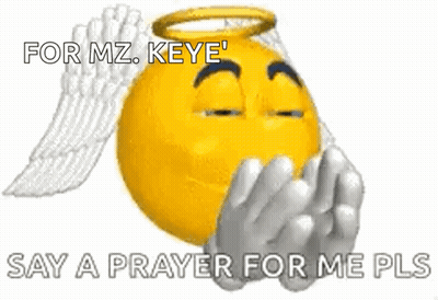 A Smiley Face With Wings And A Halo On It Says `` For Mz . Keye '' GIF