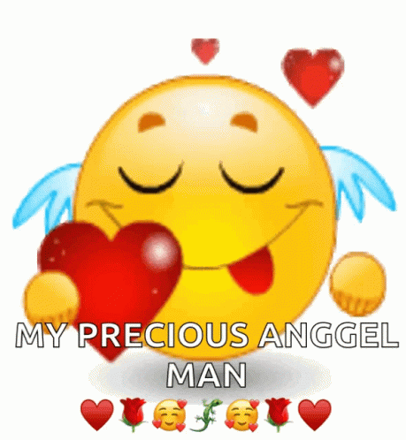 A Smiley Face With Wings Holding A Red Heart And The Words My Precious Anggel Man GIF