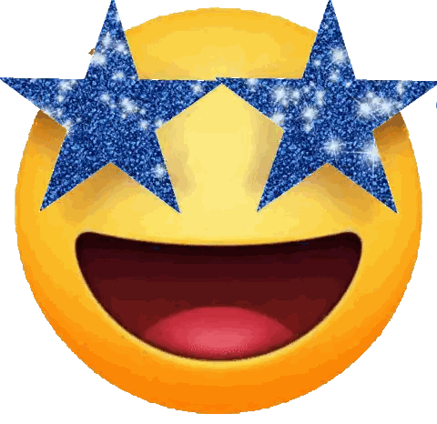A Smiling Smiley Face With Blue Stars In Its Eyes Sticker