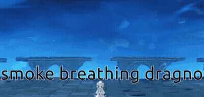 A Smoke Breathing Dragon Is Flying Over A Bridge In A Video Game . GIF