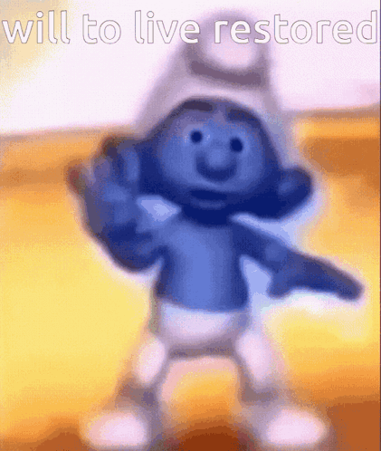 A Smurf Is Dancing With The Words Will To Live Restored Above Him GIF