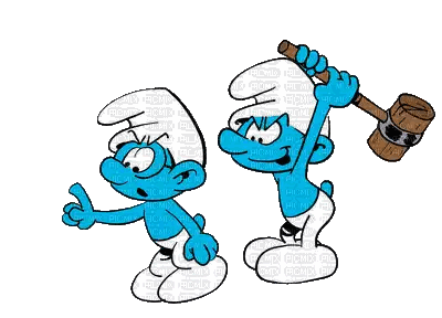 A Smurf Is Holding A Hammer And Hitting Another Smurf On The Head Sticker