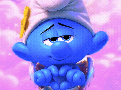 A Smurf Wearing A White Hat And A Flower On It GIF