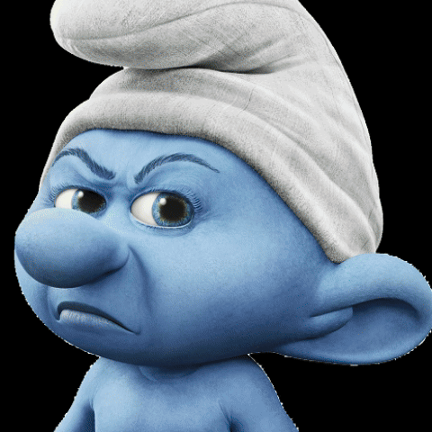 A Smurf With A White Hat On His Head GIF