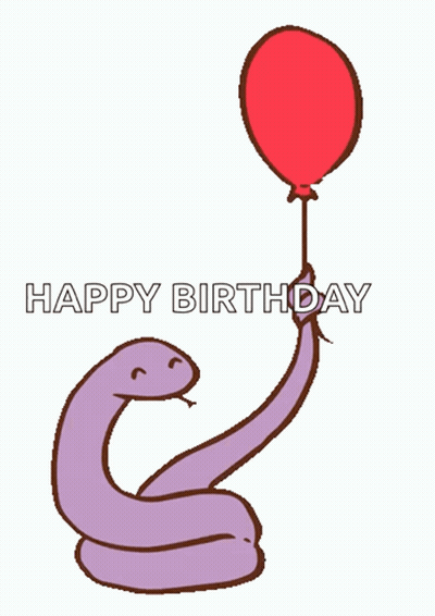 A Snake Is Holding A Red Balloon With The Words Happy Birthday Written Below It GIF