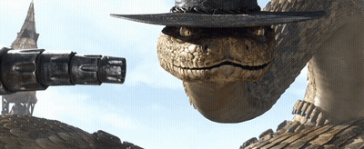 A Snake Wearing A Cowboy Hat With A Gun On Its Head GIF