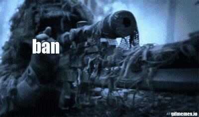 A Sniper In A Ghillie Suit Is Pointing A Gun And The Word Ban Is Visible GIF
