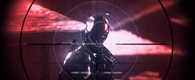 A Sniper Rifle Is Pointed At A Man In A Red Background GIF