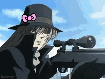 Sniper With Hello Kitty Bow Holding Gun GIF