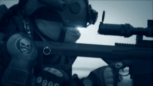 A Sniper With A Patch On His Arm That Says ' Mtv ' GIF